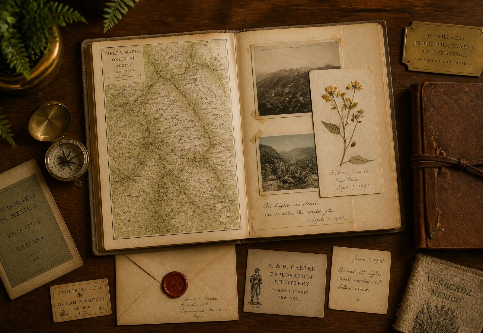 LOOK UP volume opened, revealing an illustrated map, postcards, and artifacts